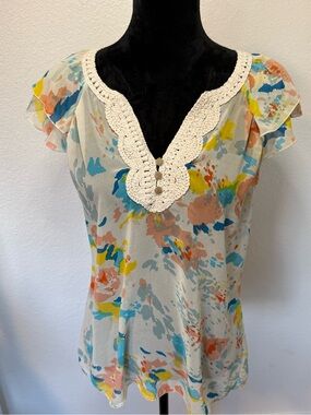 Sanctuary Clothing Floral Flutter Sleeve Boho Blouse Size Small